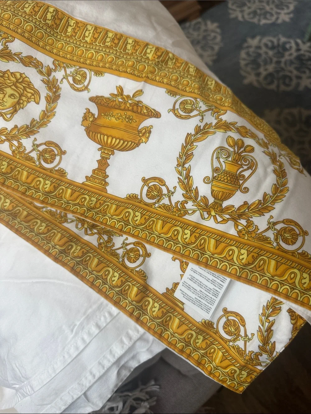 Authentic Versace Baroque Flat Sheet King Cotton Italy White Gold 280 TC